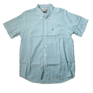 River Woods Men’s Short Sleeve Shirt Green White Summer Shirt Size XXL Tight Fit